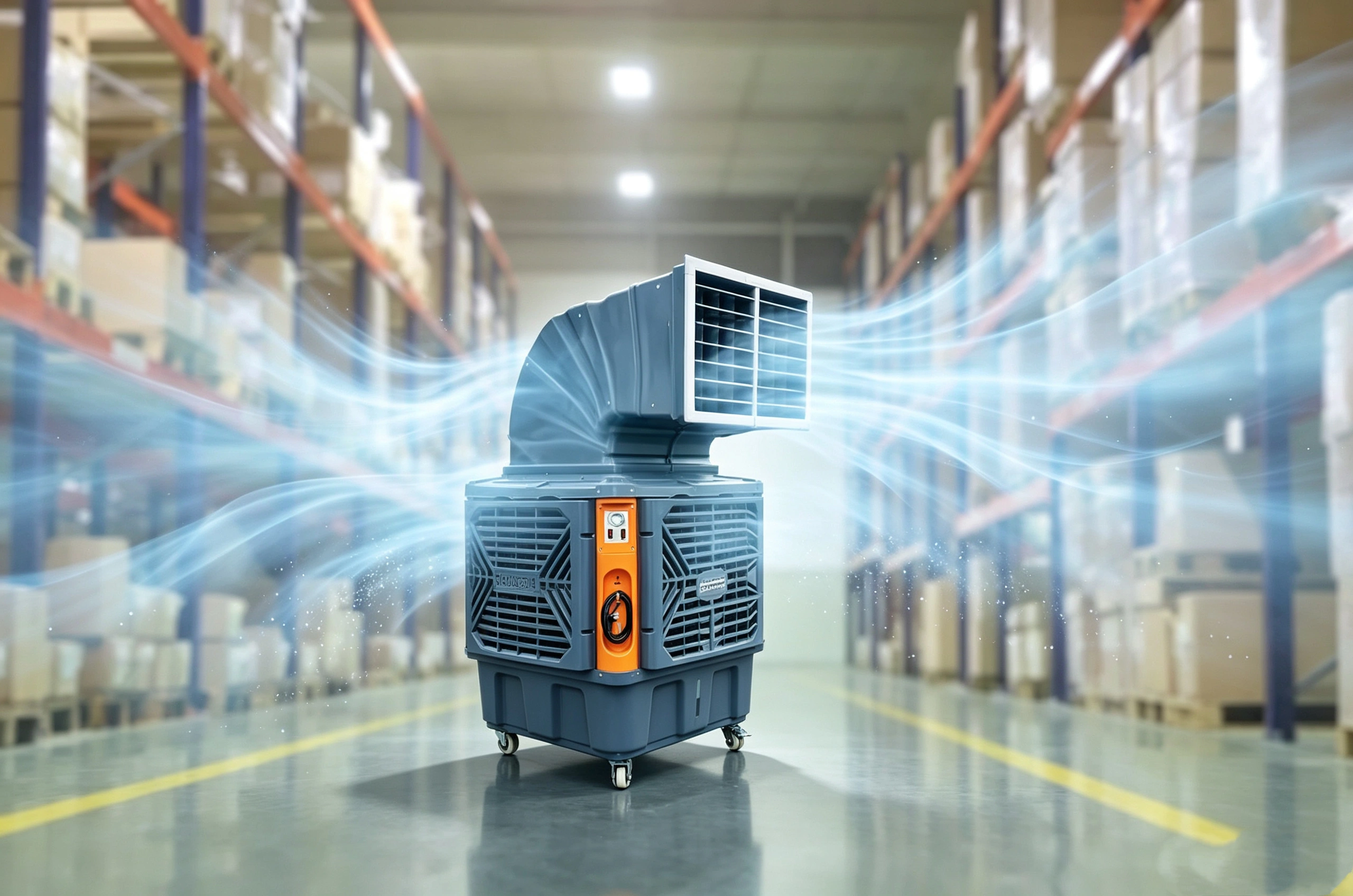 warehouse cooling solution with evaporative mobile air cooler